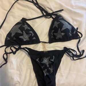 SHEIN Black Bikini with Silver Star Rhinestones